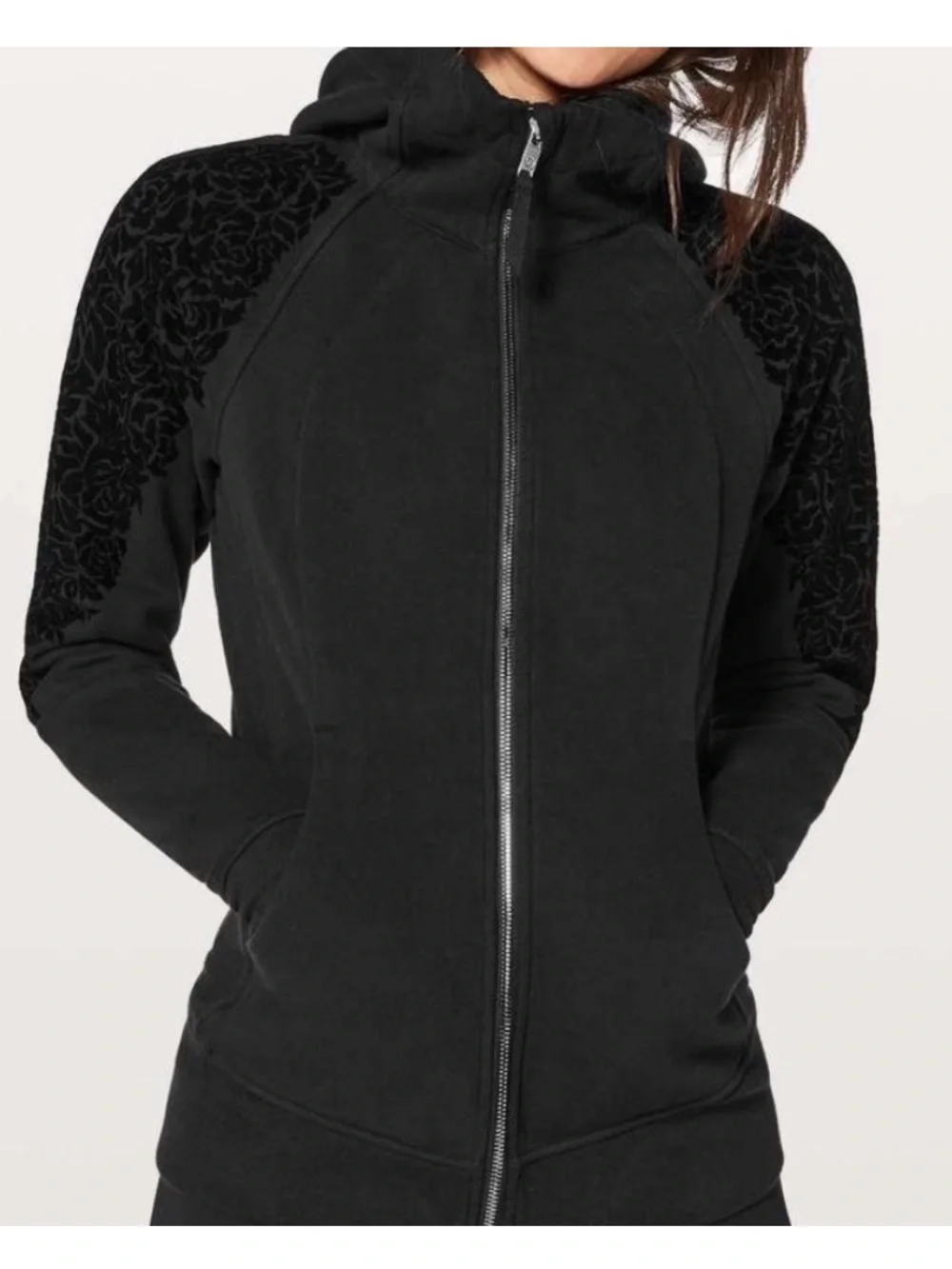 Lululemon Scuba Hoodie Full Zip - Black with Floral Details